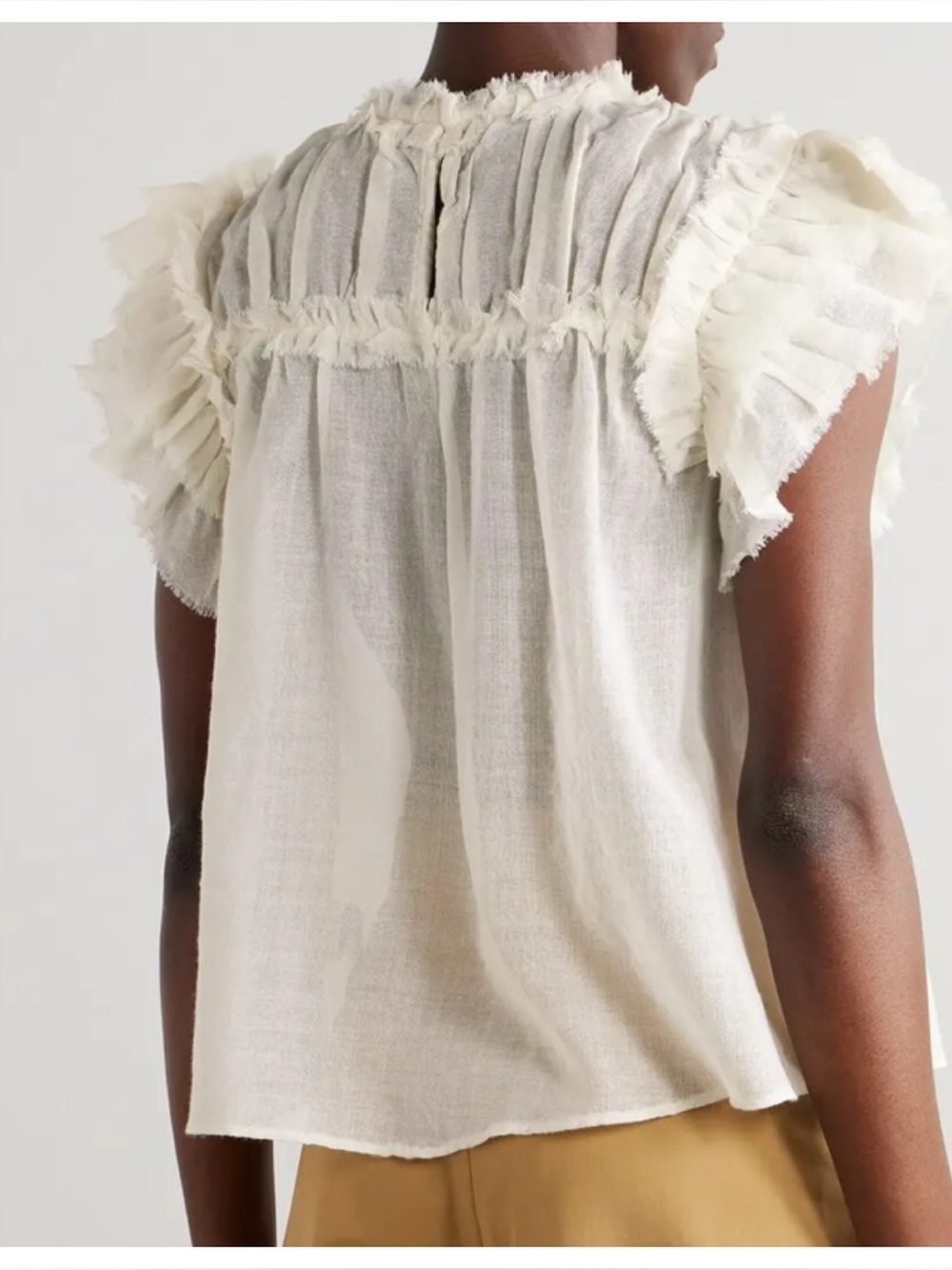 NWT! Ulla Johnson Esme frayed ruffled wool-gauze blouse - Picture 2 of 9